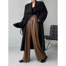  PU leather pants wide-leg pants women's fashion design casual