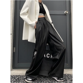  PU leather pants wide-leg pants women's fashion design casual